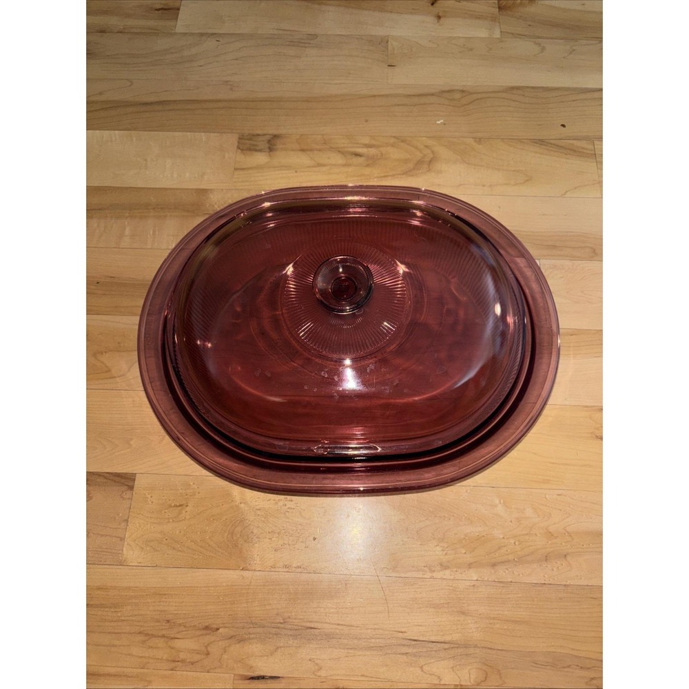 CORNING VISION CRANBERRY 4 L 4 QT Roaster Roasting Dutch Oven & Lid V-34-B - Picture 2 of 7